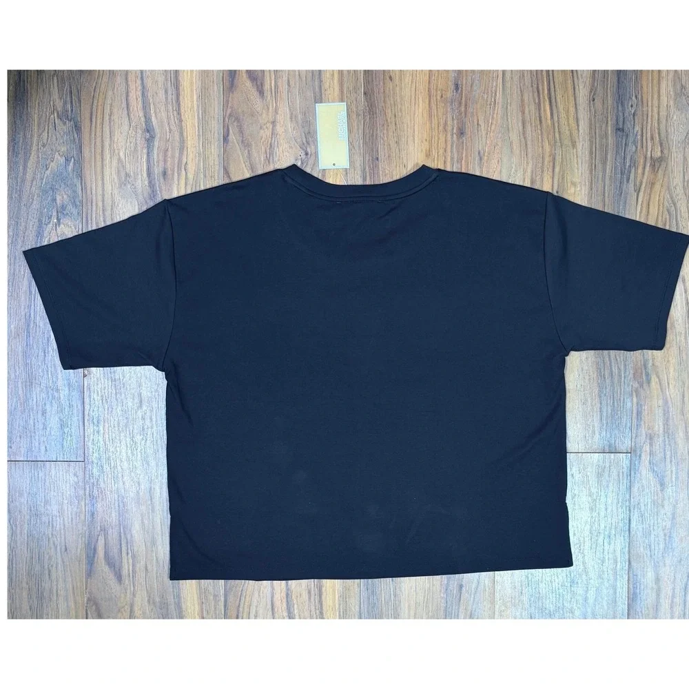MICHAEL Michael Kors Black Gold Grommet Short Sleeve Top Women L NWT